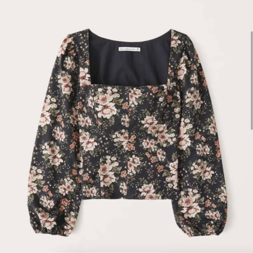 Abercrombie Long-Sleeve Poplin Squareneck Corset Top